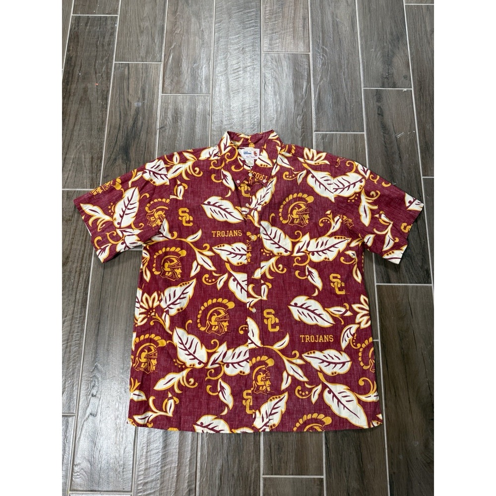 Reyn Spooner Hawaiian Shirt Men XL Red Usc Trojans Tropical Buttons NCAA Floral